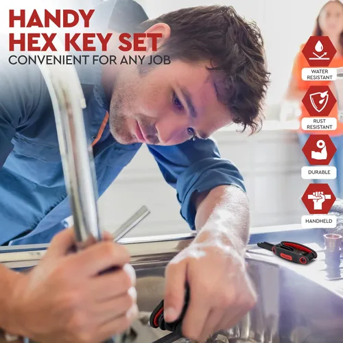 Vista 5 de Juego de 25 llaves Allen plegables – Paquete de 3 llaves hexagonales métricas y SAE, juego de llaves Torx incluido – Juego de llaves Allen premium