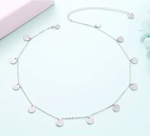Vista 3 de Gargantilla de plata esterlina DAOCHONG con colgante, cadena de disco para mujer y chica, de 33cm + 7,6cm