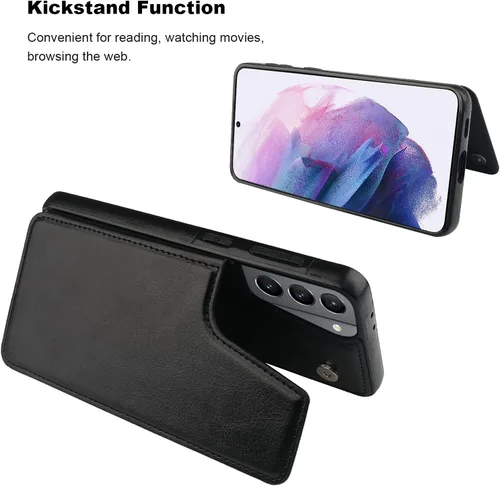 Vista 5 de ONETOP - Funda tipo cartera compatible con Samsung Galaxy S21 con soporte para tarjetas, funda de piel sintética con ranuras para tarjetas, doble