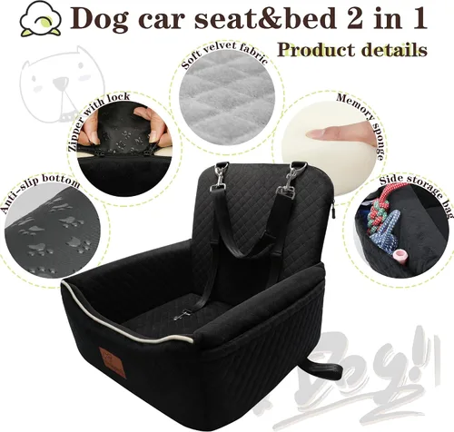 Vista 4 de Cama de Asiento de Automóvil para Perros 2 en 1 para Perros Pequeños/Medianos de hasta 35 libras, Correas de Seguridad Ajustables, Espuma