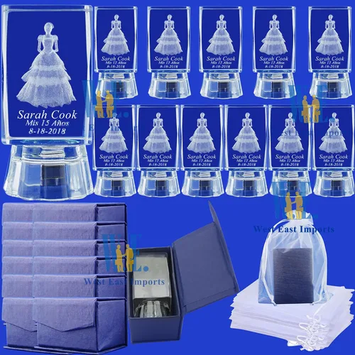 Vista 2 de Sweet 15 Favor 12 piezas personalizado grabado láser cubo recuerdo de fiesta – Quinceañera, Mis XV Años, Mis 15 años, Sweet 16 (2.5 pulgadas de alto)