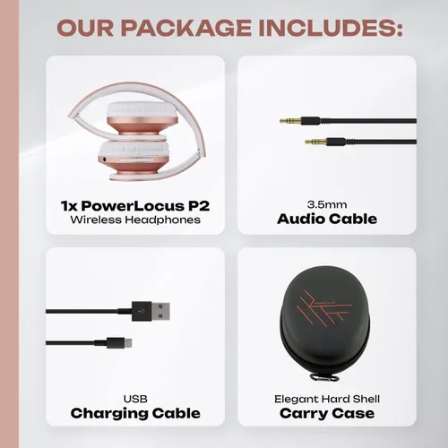Vista 8 de PowerLocus Auriculares inalámbricos P3 Negro x P2 Oro Rosa sobre la oreja