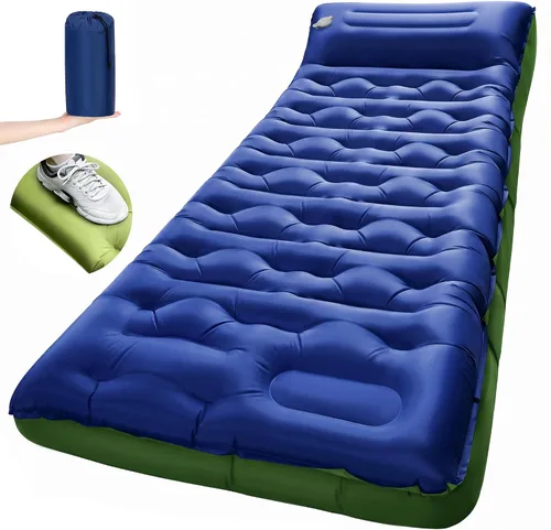 Vista 14 de Colchoneta de dormir para campamento, de 5.9 pulgadas de grosor, con almohada integrada y bomba de pie, almohadilla de dormir autoinflable