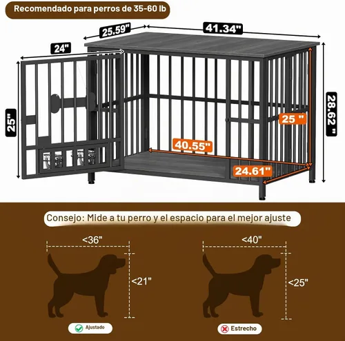 Vista 5 de Easycom 104 cm mueble de jaula para perros plegable, sin ensamblaje perrera decorativa para interior, jaulas para perros grandes (15.9-27.2 kg)