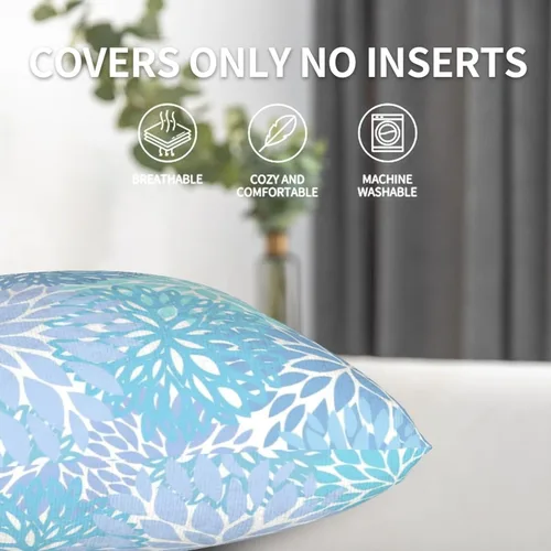 Vista 4 de Perinsto Juego de 2 fundas de almohada decorativas de flores de crisantemo azul, fundas de almohada suaves para sofá, cama, decoración del hogar, 16