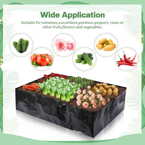 Vista 6 de 6 piezas de 35 galones de tela elevada cama de jardín transpirable contenedor de cultivo con 6 compartimentos rectangular grande elevado cama