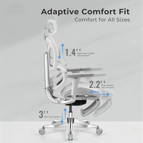 Vista 7 de Welax Silla de oficina ergonómica con reposapiés, silla de oficina de malla con reposabrazos 6D y reposacabezas 3D, silla de escritorio S9 Pro