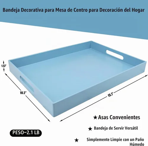 Vista 2 de Bandeja azul para mesa de café, bandeja decorativa rectangular de plástico con asas para entretenimiento, patio al aire libre, sala de estar 3040azul
