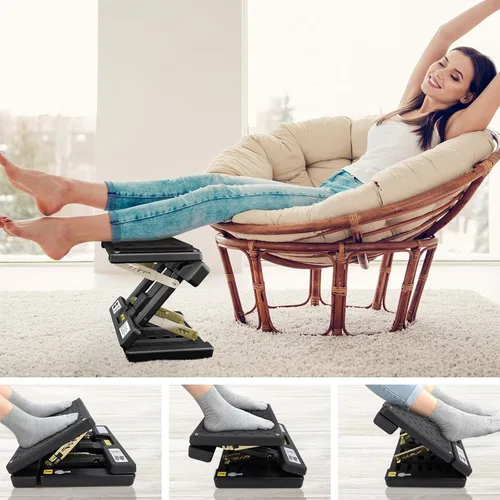 Vista 2 de Reposapiés plegable, reposapiés de computadora debajo del escritorio, 12 modos ergonómicos ajustables para oficina, capacidad de carga de 80 libras