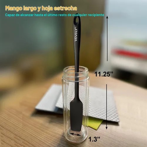 Vista 3 de Vovoly Espátula de silicona para frascos, cabeza pequeña con mango largo, espátulas de goma para tarros, licuadoras, botellas, etc. Alta resistencia