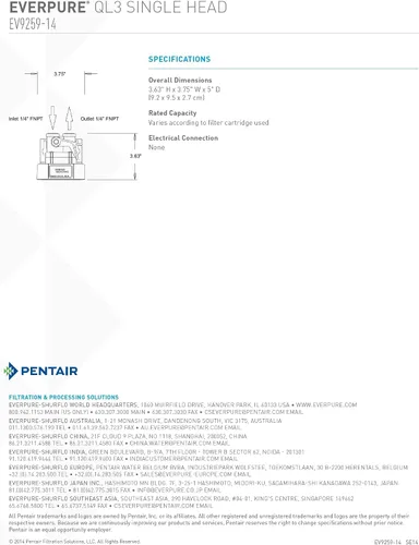 Vista 4 de Everpure EV9259-14 QL3 Cabezal de filtro único con soporte, válvula de cierre y roscas NPT de 3/8 pulgadas