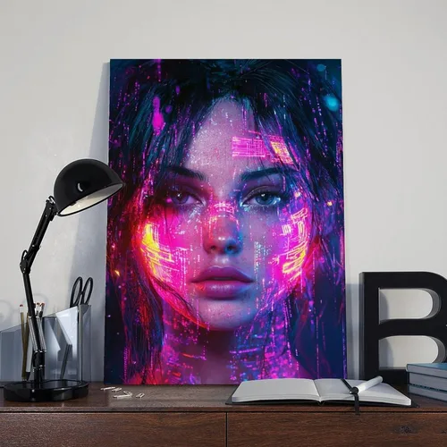 Vista 8 de XAHOR Urban Cyberpunk - Retrato de neón – Arte digital femenino futurista retro para pared, póster artístico y arte de pared, póster moderno