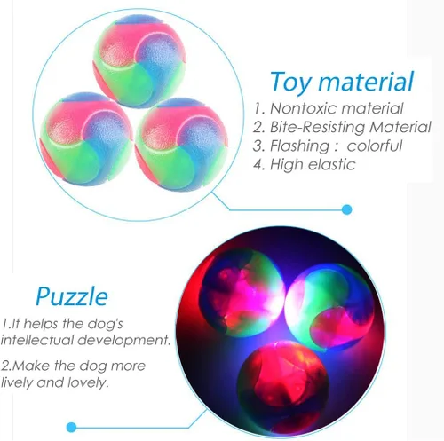 Vista 5 de 2 bolas grandes para perros con luz intermitente, bola elástica que brilla en la oscuridad, interactiva, saltando, parpadeante, juguetes