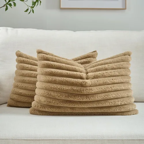 Vista 60 de FUTEI Pack of 2 Faux Fur Throw Pillow Covers 20x20 Inch, Navy Blue Azul marino