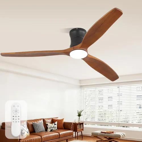 Vista 16 de Sofucor Ventilador de techo inteligente de 52 pulgadas sin luz, ventilador de techo de madera maciza de bajo perfil con control remoto, ventilador