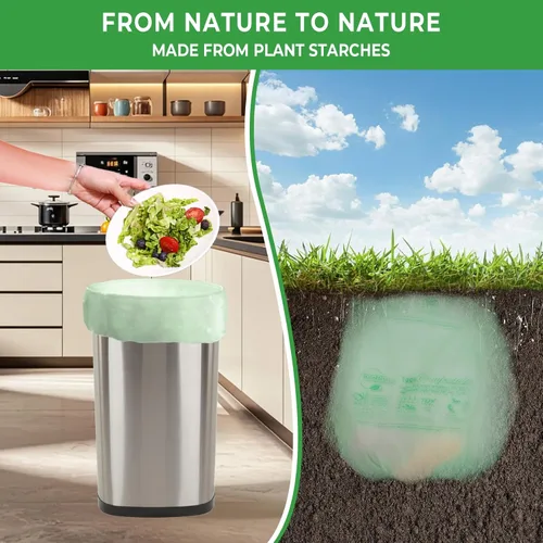 Vista 5 de Bolsas de basura compostables, 13 galones / 49.2 litros, 45 unidades, extragruesas de 0.9 mil de alto, forros de basura de cocina, certificados por