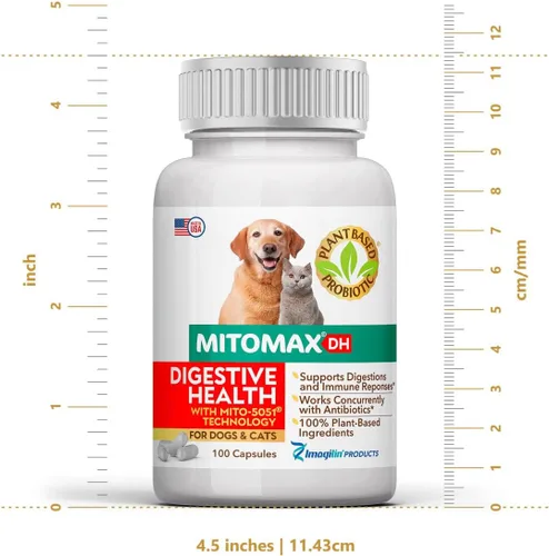 Vista 3 de Imagilin Technology, LLC Probióticos MitoMax-Premium para perros y gatos, 100 cápsulas por botella