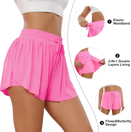 Vista 2 de TYCTOS Pantalones cortos atléticos fluidos 2 en 1 para mujer, pantalones cortos deportivos de gimnasio para mujer, paquete de pantalones cortos
