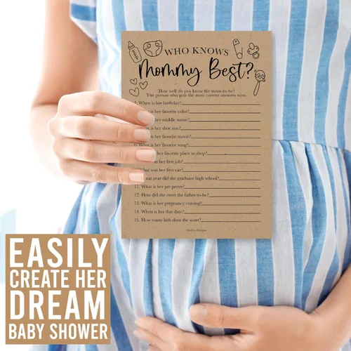 Vista 9 de Hadley Designs 20 juegos rústicos neutros de género para baby shower, divertidos juegos divertidos Tarjeta de juego de chistes de mamá y mejor papá
