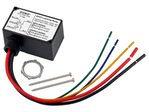 Vista 2 de Módulo de relé de bloqueo AC/DC 12V SPST 20Amp 250Vac/30Vdc, carcasa de plástico con cable, OONO F-1060
