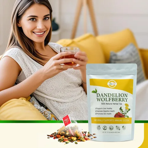 Vista 4 de Aromlife Té Wolfberry de diente de león, 42 bolsitas de té con raíz de diente de león, bayas de Goji, cardo mariano y crisantemo, envuelto