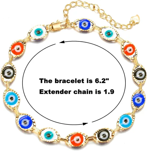 Vista 4 de Dainty Evil Eye Bracelets for Women,14K Gold Evil Eye Chain Bracelet for Girls