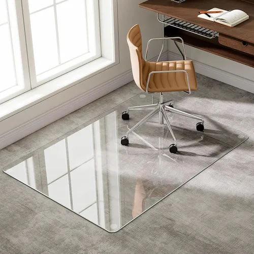 Vista 6 de GLSLAND Tapete de vidrio templado de 47 x 32 pulgadas para silla, protector de suelo resistente para alfombras y suelos duros, resistente a