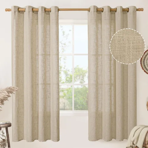 Vista 129 de LAMIT Cortinas de lino marrón caramelo para sala de estar, 84 pulgadas, de lino sintético, texturizado, filtrante de luz, paneles de privacidad
