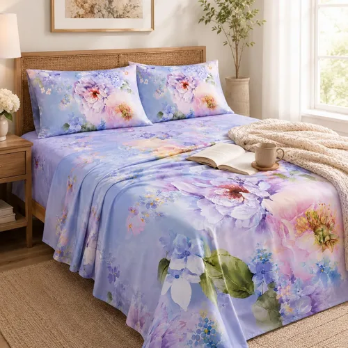 Vista 3 de YIYEA Juego de sábanas individuales, sábanas de hotel de calidad de 1800 hilos de microfibra doble cepillada con flores para cama individual, extra