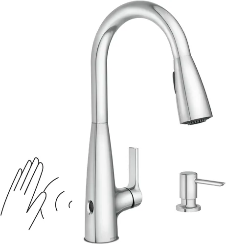 Vista 20 de Moen Haelyn - Grifo de cocina monocontrol con rociador extraíble cromado con potencia para una limpieza más rápida, dispensador de jabón incluido