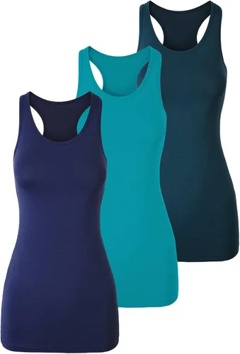 Vista 14 de TAIPOVE Camisetas largas sin mangas para mujer de algodón para capas con espalda cruzada extra largas para ropa deportiva, paquete de 3