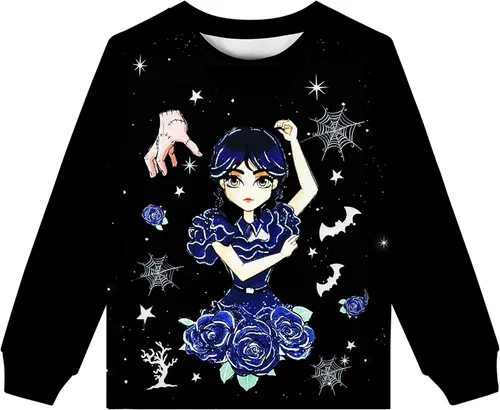 Vista 2 de Camisa de disfraz de película de dibujos animados para niñas, camiseta negra, pantalón de dibujos animados, 2 piezas, manga larga, regalo de Navidad