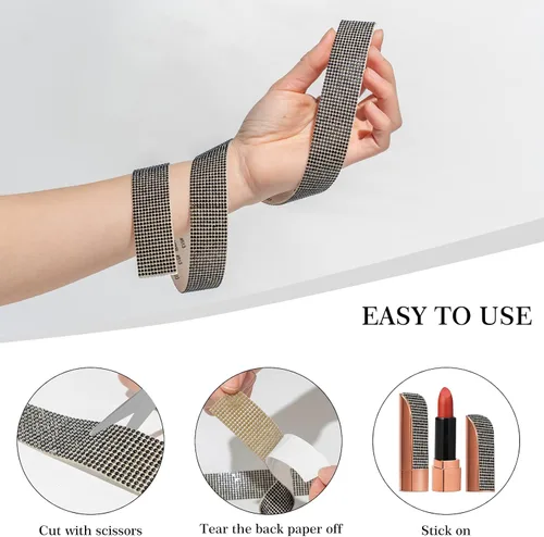 Vista 5 de 3 rollos de 8 m de cinta autoadhesiva de diamantes de imitación con cristal - Rollo de envoltura de pegatinas de diamantes brillantes DIY