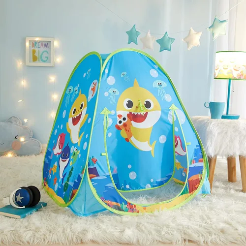 Vista 6 de Baby Shark - Tienda de campaña desplegable para niños, 28 x 28 x 30 pulgadas, casa de juegos plegable para interiores y exteriores, ligera