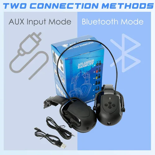 Vista 9 de Aolamegs Orejeras con Bluetooth para casco duro, NRR de 26 db, con cancelación de ruido, orejeras para llamadas, música, protección auditiva