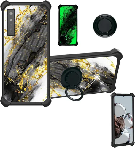 Vista 5 de Aroepurt Cricket Ovation 2 - Funda compatible con AT&T Maestro Max (2021) [PC duro + silicona suave] [purpurina dorada + luminosa] JSH-HDL