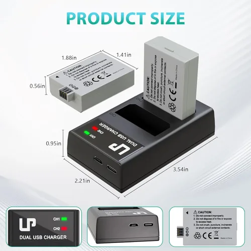 Vista 3 de LP Paquete de batería y cargador LP-E5, paquete de 2 baterías de repuesto LP E5 de 1600 mAh y cargador de doble ranura USB para Canon EOS Rebel XS