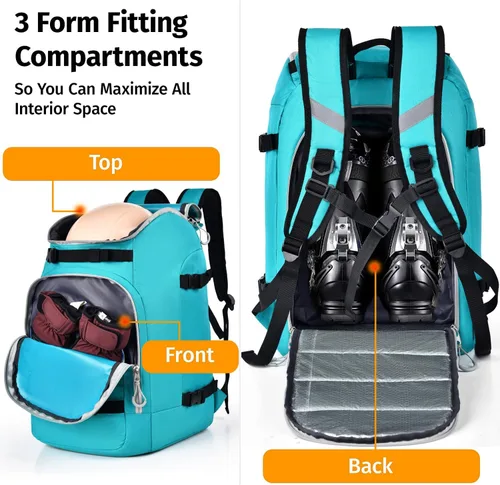 Vista 5 de Ski Boot Bag,50L Waterproof Skiing Boot Travel Backpack for Snowboard Boots, Ski Helmet, Goggles, Gloves, Skis, Snowboard & Accessories for