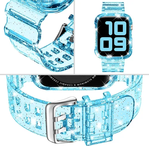 Vista 281 de DABAOZA - Correa transparente compatible con Apple Watch con estuche protector, correa deportiva de TPU con brillo para mujeres y hombres