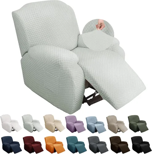 Vista 10 de YEMYHOM Funda elástica de 4 piezas para silla reclinable de jacquard con bolsillo lateral, antideslizante, ajustable, protector de muebles con parte