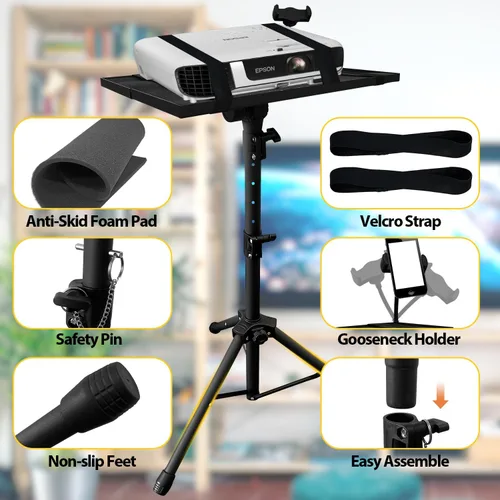 Vista 2 de Sutekus Soporte para proyector portátil trípode para proyector con trípode inclinable de 180° para computadora portátil, ajustable de 22 a 47