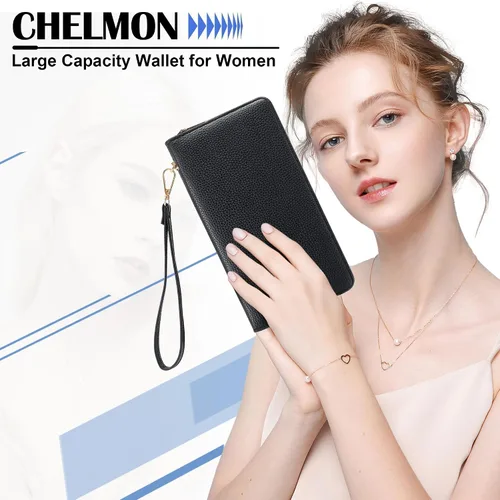 Vista 7 de Chelmon - Monedero para mujer de cuero genuino con bloqueo de señal RFID, para tarjetas de crédito