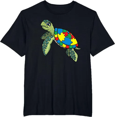 Vista 3 de Turtle Puzzle Pieces for Autism Awareness Kids Women Teacher T-Shirt Asphalt Grey