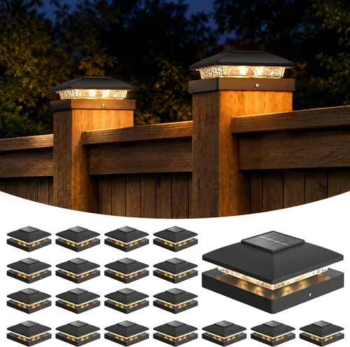 Vista 22 de APONUO Luces solares para postes de 4 x 4 – IP64 impermeable, blanco cálido, luces inalámbricas de valla y luces de cubierta para patios, jardines