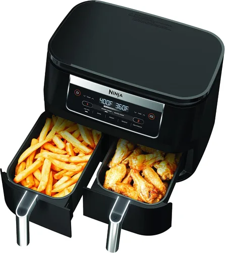 Vista 2 de Ninja Foodi DZ090C - Freidora de aire 5 en 1, 6 cuartos de galón, 2 cestas con tecnología DualZone, color negro