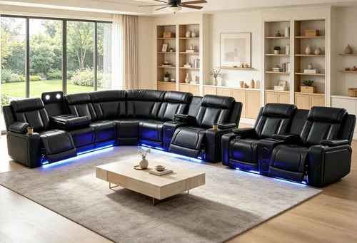 Vista 15 de Juego de sofá seccional reclinable de cuero, sofá seccional con 4 sillones reclinables