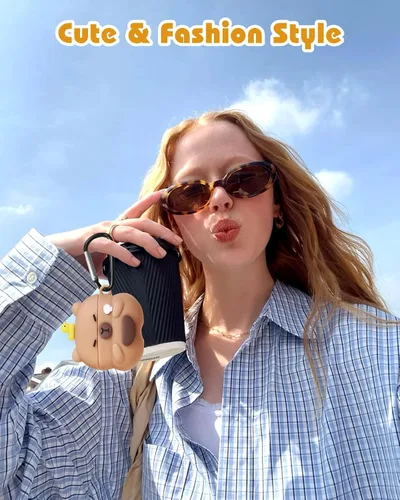 Vista 5 de Joyleop Funda para Airpods Pro 3 – Linda funda divertida para mujeres, niñas y niños 3D Kawaii Capybara Oso Diseño de dibujos animados Funda