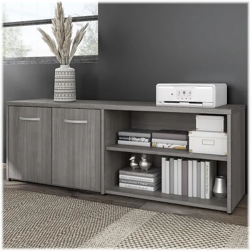 Vista 2 de Bush Business Furniture - Armario de almacenamiento bajo híbrido con puertas y estantes en gris platino