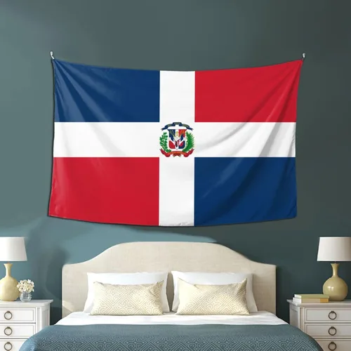 Vista 6 de LIFANGMI Tapiz decorativo con bandera de la República Dominicana, 60 x 40 pulgadas, para dormitorio, sala de estar, dormitorio universitario