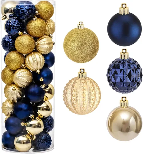 Vista 7 de Amooca Adornos de bolas de Navidad, 28 piezas de 2.8 pulgadas/3.15 pulgadas, inastillables, juego de bolas brillantes mate multiformas, colgantes